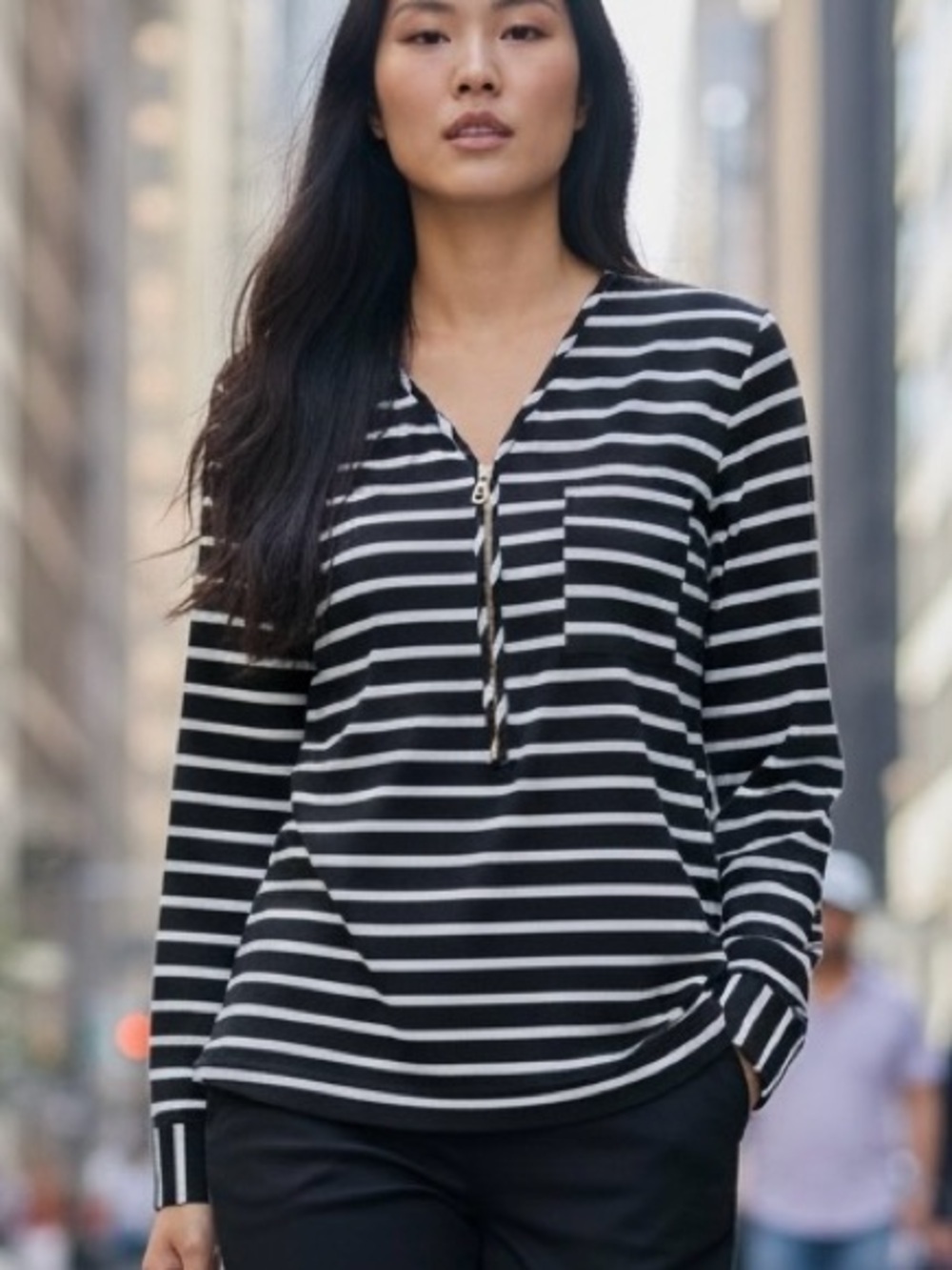 Calvin Klein V Neck Long Sleeve Striped Blouse Size M